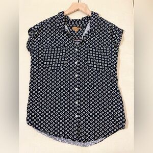 JACHS Girlfriend Top - Women's Medium Navy Blue White - Sleeveless Button Down